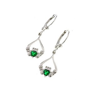 Cailin Silver Green Cubic Zirconia Claddagh Drop Earrings