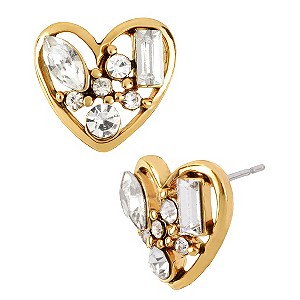 Betsey Johnson Gold-Plated White Crystal Heart Stud Earrings
