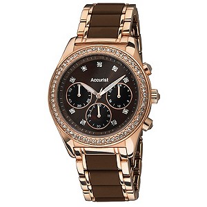 Accurist Ladies' Rose Gold Tone & Brown Bracelet Watch