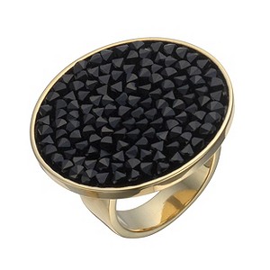 Gold-Plated Black Crystal Rock Ring Size O