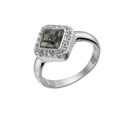 Rhodium-Plated Black Crystal Princess Cut Ring Size O - Product number ...