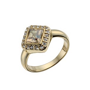 Gold-Plated Golden Crystal Princess Cut Ring Size O