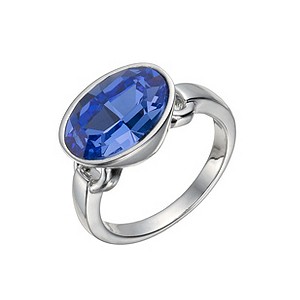 Rhodium-Plated Blue Oval Crystal Ring Size O