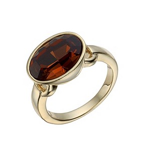 Gold-Plated Smokey Oval Crystal Ring Size O