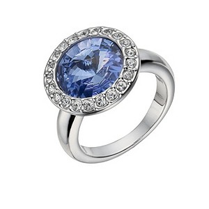 Rhodium-Plated Blue Round Crystal Ring Size O