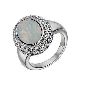 Rhodium-Plated Water Opal & Crystal Ring Size O