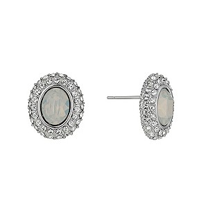 Rhodium-Plated White Opal & Crystal Stud Earrings