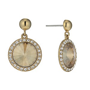 Gold-Plated Golden Round Crystal Drop Earrings