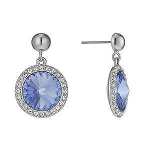 Rhodium-Plated Blue Crystal Drop Earrings