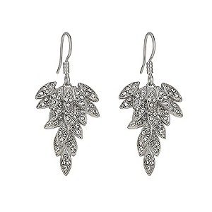 Rhodium-Plated Crystal Leaf Drop Earrings