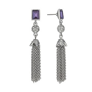 Rhodium-Plated Tanzanite Crystal Tassel Drop Earrings