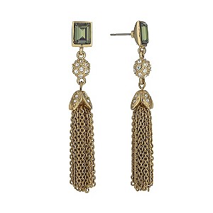 Gold-Plated Emerald Crystal Tassel Drop Earrings
