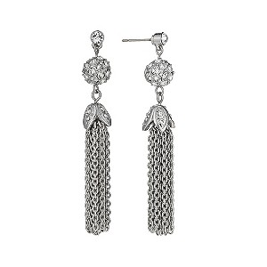 Rhodium-Plated Crystal Tassel Drop Earrings