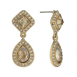 Gold-Plated Golden Crystal Double Drop Earrings