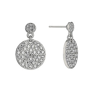 Rhodium-Plated Large Crystal Round Drop Earrings