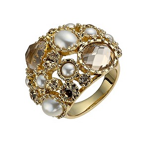 Gold-Plated Imitation Pearl & Crystal Ring Size O