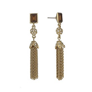 Gold-Plated Smokey Crystal Tassel Drop Earrings