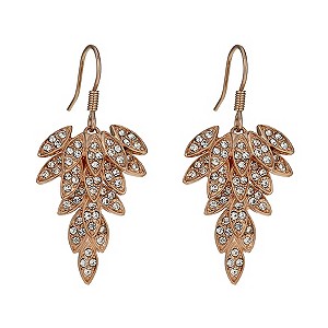 Rose Gold-Plated Crystal Leaf Drop Earrings