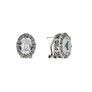 Rhodium-Plated Crystal Oval Stud Earrings
