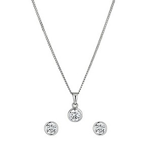 Silver Rhodium-Plated Cubic Zirconia Earrings & Pendant Set