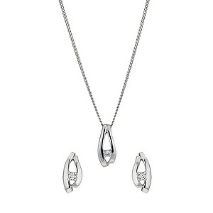 Silver Rhodium-Plated Cubic Zirconia Earrings & Pendant Set