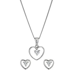 Silver Rhodium-Plated Cubic Zirconia Earrings & Pendant Set