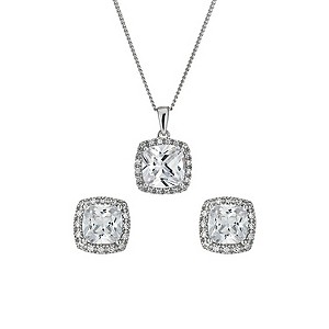 Silver Rhodium-Plated Cubic Zirconia Earrings & Pendant Set