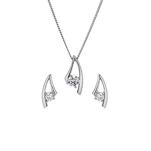 Silver Rhodium-Plated Cubic Zirconia Earrings & Pendant Set