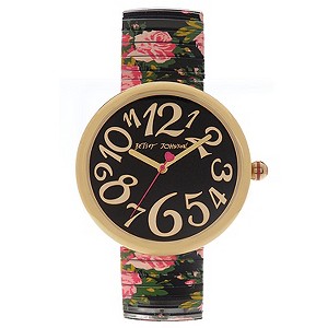Betsey Johnson Floral Black Expander Strap Watch