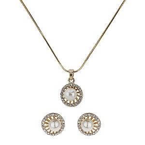 Mikey Gold Tone Imitation Pearl & Crystal Set