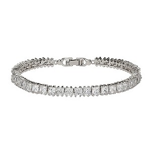 Mikey Rhodium-Plated Square Cut Crystal Tennis Bracelet