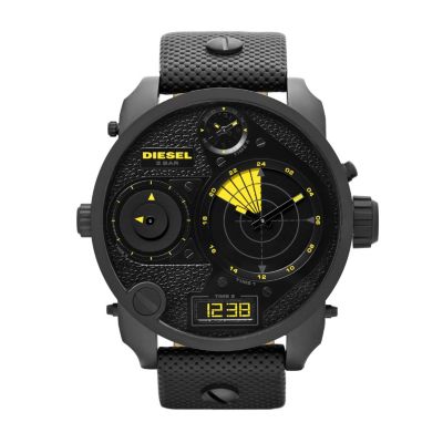 Diesel Men's Black Ion-Plated Leather Strap Watch