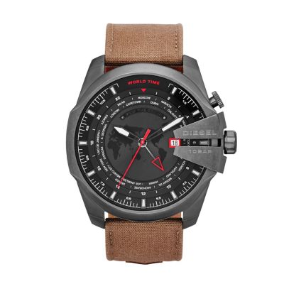 Diesel Men's Gunmetal Ion-Plated Brown Canvas Strap Watch