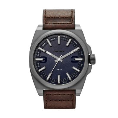 Diesel SC2 Men's Gunmetal Brown Leather Strap Watch