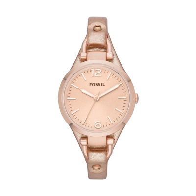 Fossil Georgia Ladies' Rose Gold-Plated Leather Strap Watch