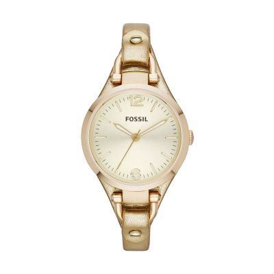 Fossil Georgia Ladies' Gold-Plated Leather Strap Watch