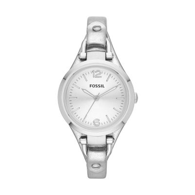 Fossil Georgia Ladies' Stainless Steel Leather Strap Watch
