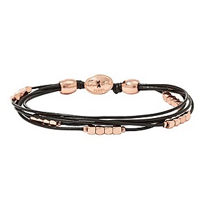 Fossil Gold-Plated Black Leather Multi Strand Bracelet