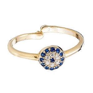 Gaia Dreams Gold-Plated Blue & Clear Crystal Evil Eye Ring