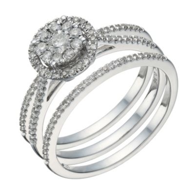 9ct white gold 0.50ct diamond round halo bridal ring set Product number 1640747