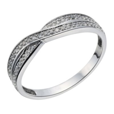 9ct white gold crossover 15 point diamond wedding ring - Product ...