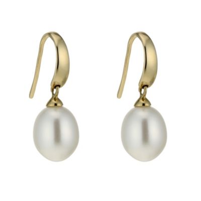 9ct gold cultured freshwater pearl drop hook earrings Ernest Jones