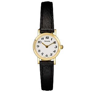 Accurist Gold Ladies' 9ct Gold Black Leather Strap Watch