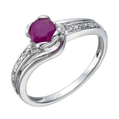 Sterling Silver Rhodium Plated Ruby  Diamond Ring - Product number ...
