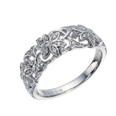 Sterling Silver 1/10 Carat Diamond 3 Flower Eternity Ring H.Samuel