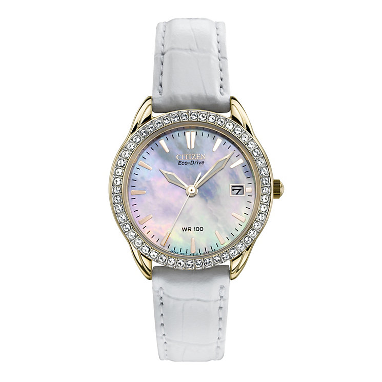 Citizen Eco-Drive Ladies' White Leather Strap Watch - Product number ...
