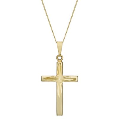 9ct Gold Diamond Cut 18" Cross Pendant H.Samuel