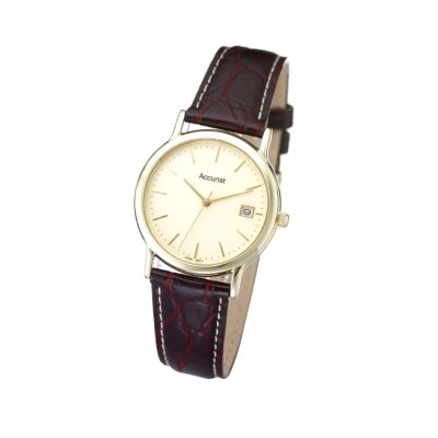 Accurist Men's Gold-plated Brown Strap Watch