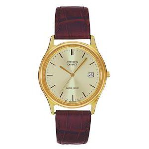 Menand#39;s Leather Strap Dress Watch