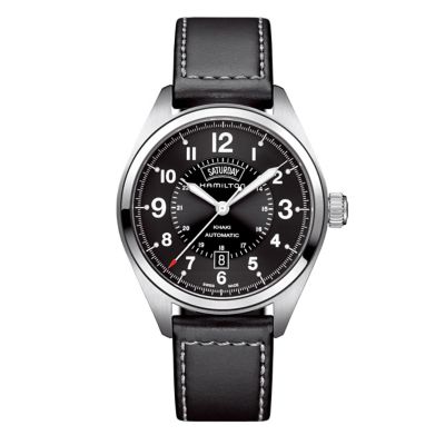 Hamilton men's black leather strap watch Ernest Jones